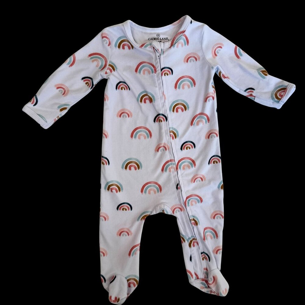 Caden Lane - 0-3 Month Rainbows Footed Onesie